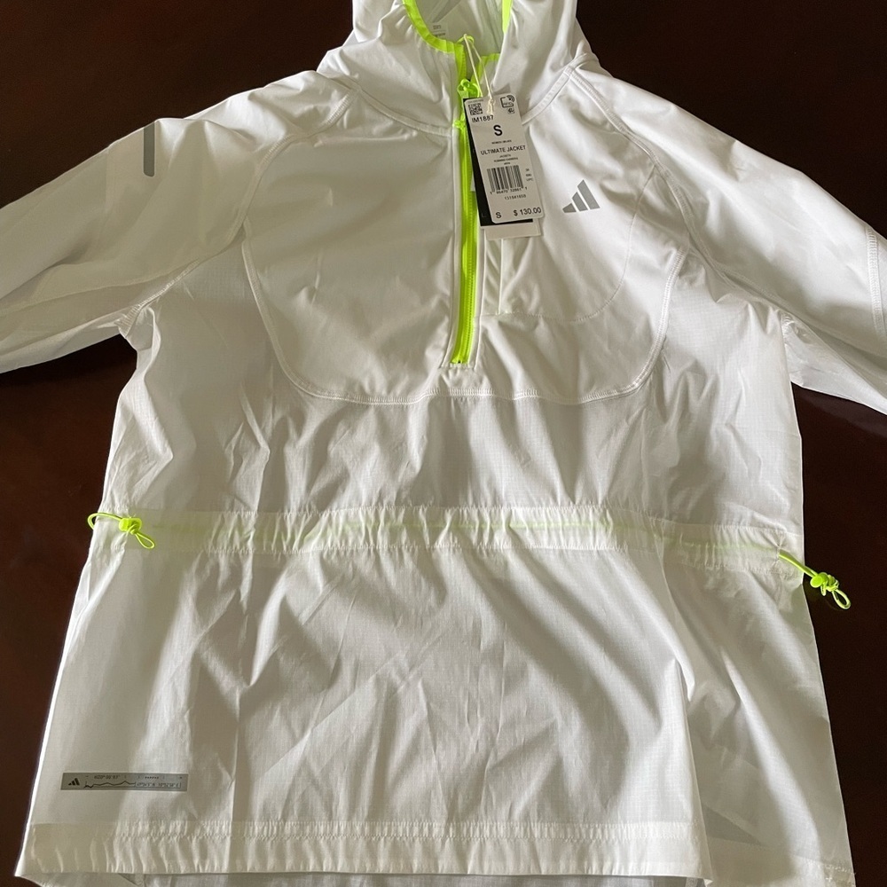adidas Women's White Jacket with Neon Green Accents - Picture 2 of 6